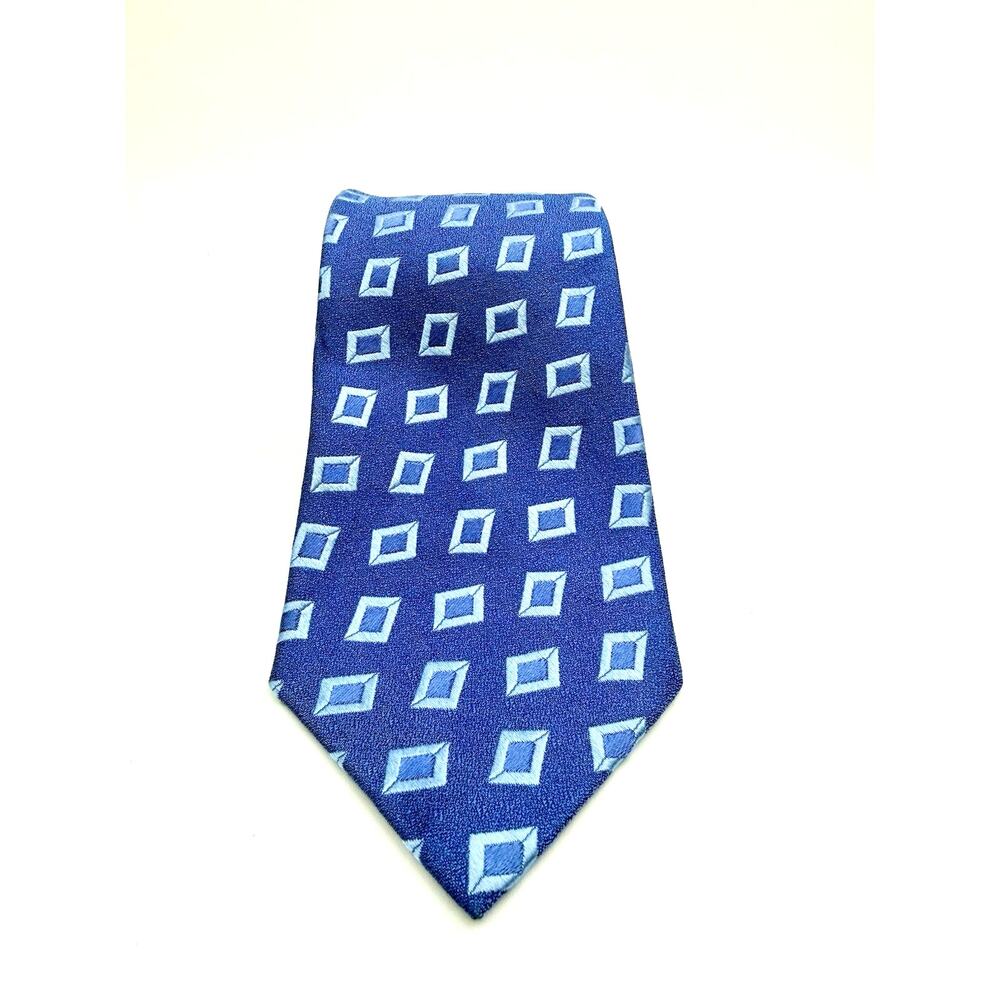 Charvet Place Vendôme Silk Tie Blue Geometric Squares 3 3/8” x 58” France Luxury